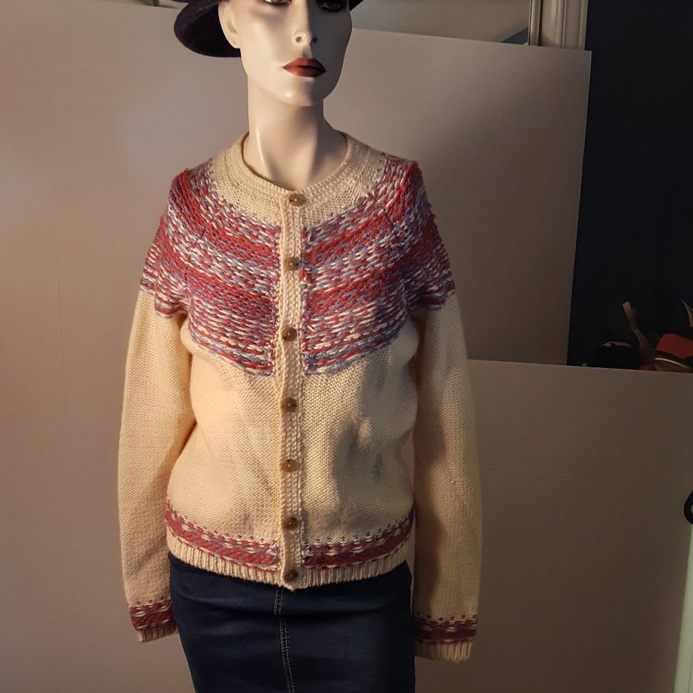 Aritzia TNA Merino Wool Fair Isle Button Sweater Cream Size S NWT